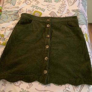 Olive green scallop corduroy skirt